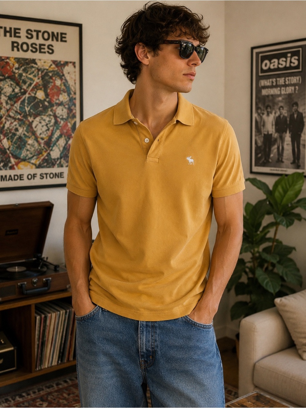 Abercrombie & Fitch Mustard Polo Shirt Men’s Size L Preppy Casual
